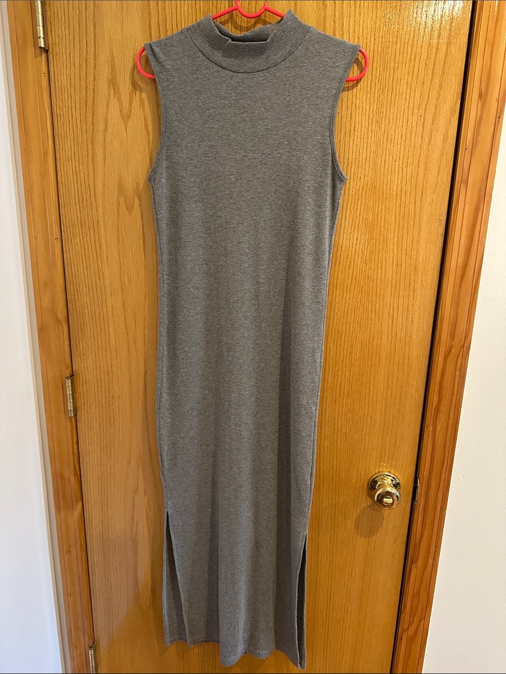 Lila Rose Sleeveless Heather Gray Mock Neck Maxi Dress